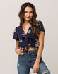 SKY AND SPARROW Embroidered Tie Front Womens Crop Top image number 1