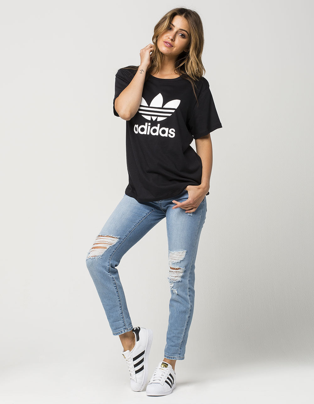 ADIDAS Trefoil Womens Boyfriend Tee - BLACK | Tillys