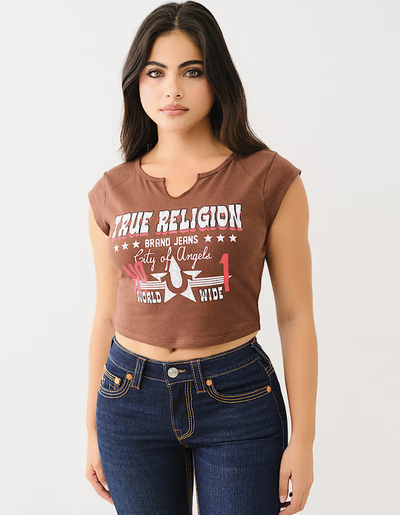 TRUE RELIGION Crystal Western Notch Womens Baby Tee image number 0