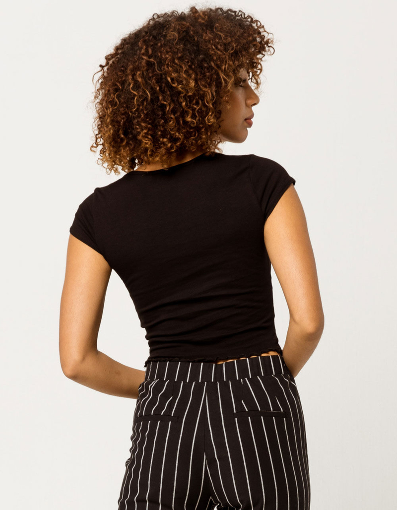 BOZZOLO Square Neck Lettuce Edge Black Womens Tee image number 2