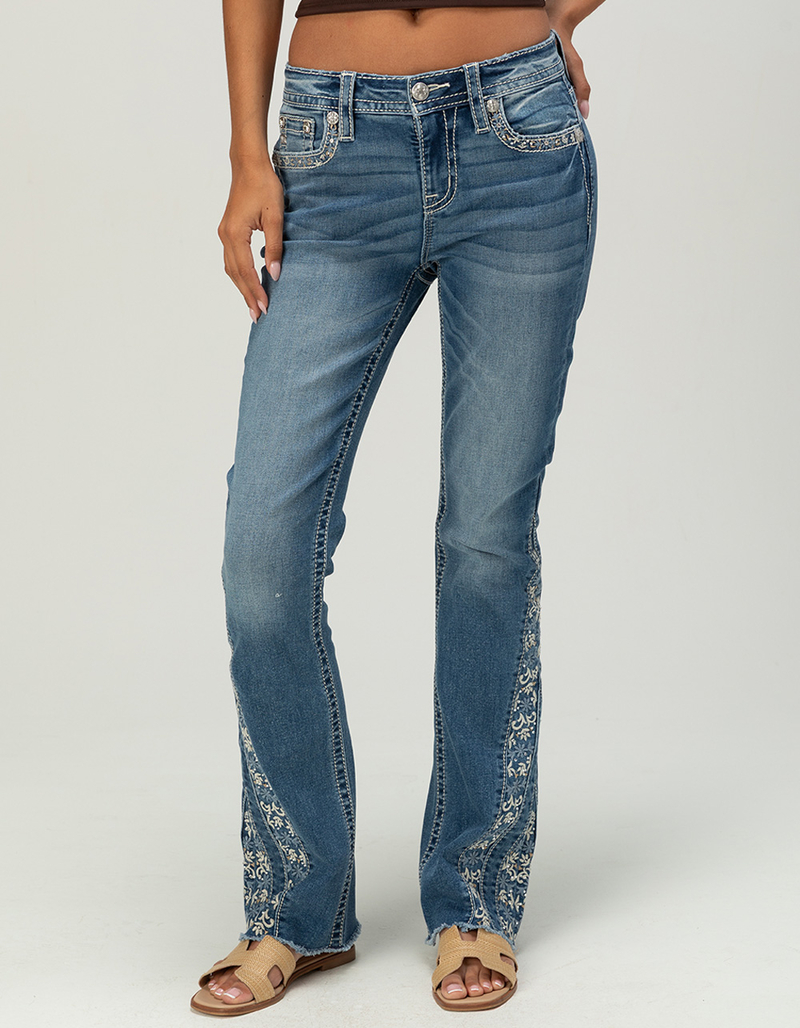 MISS ME Border Pocket Womens Mid Rise Bootcut Jeans image number 3