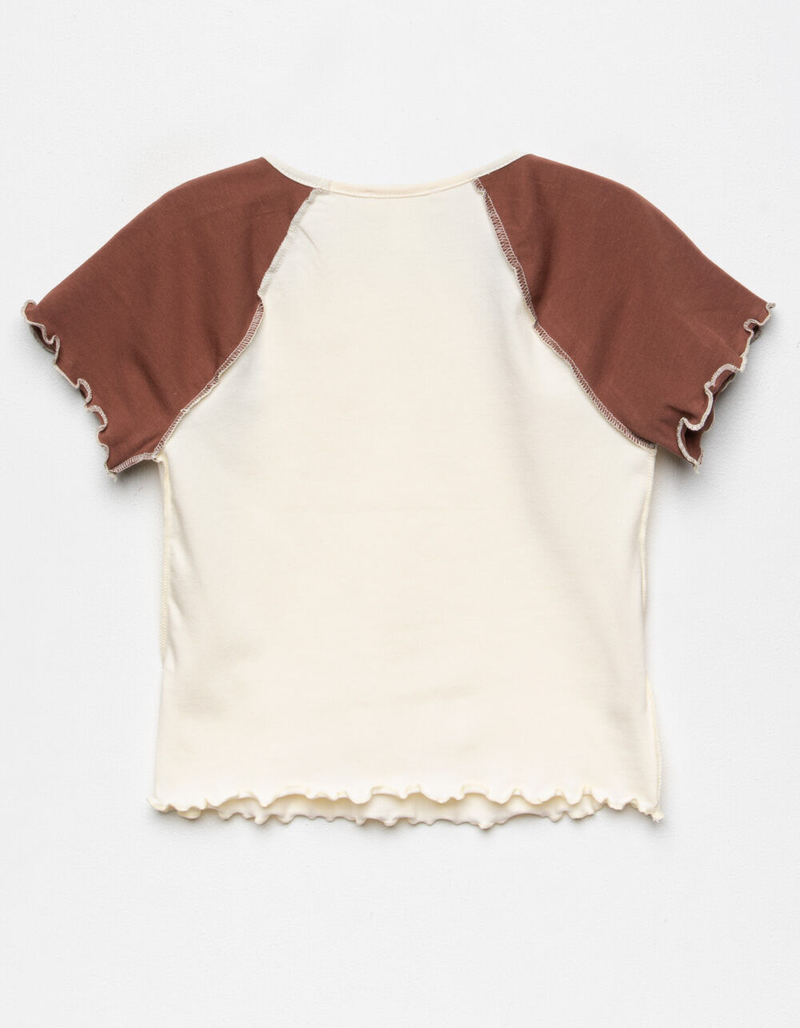 WHITE FAWN Seam Raglan Girls Brown & Cream Tee image number 1