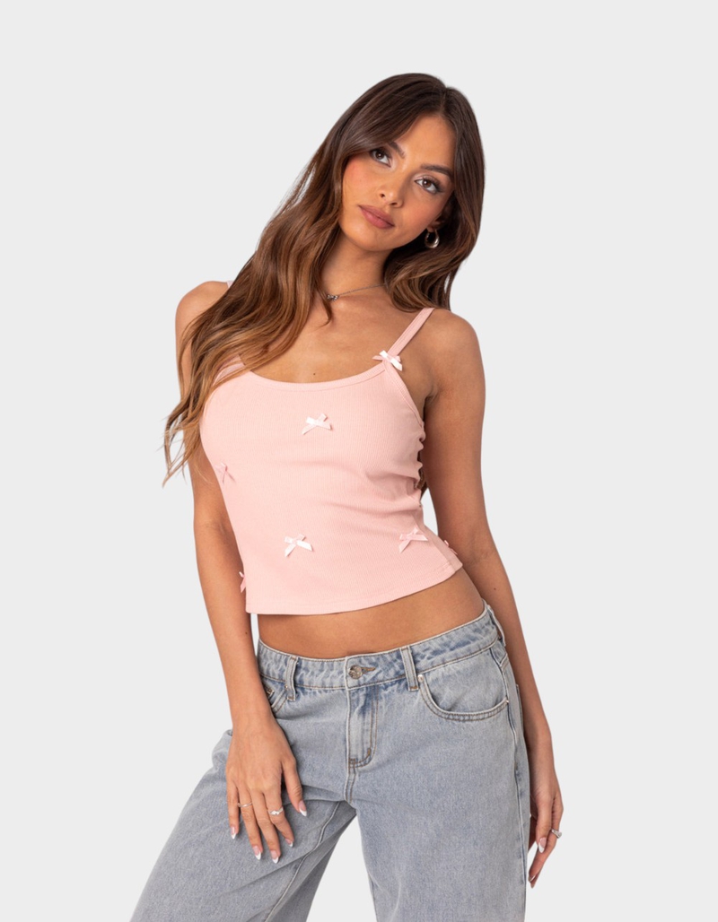 EDIKTED Emilia Ribbed Bow Tank Top image number 0