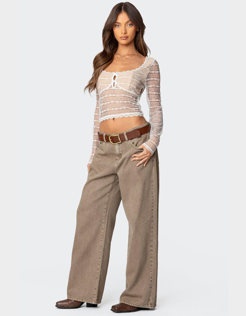 EDIKTED Heart & Bow Sheer Lace Top image number 3