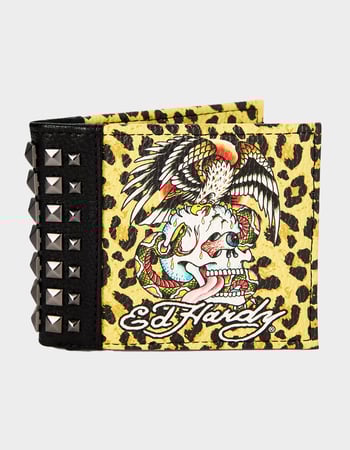 ED HARDY Cheetah Print Metal Stud Bifold Wallet Primary Image