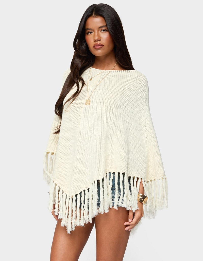 EDIKTED Kamila Fringe Knit Poncho image number 1