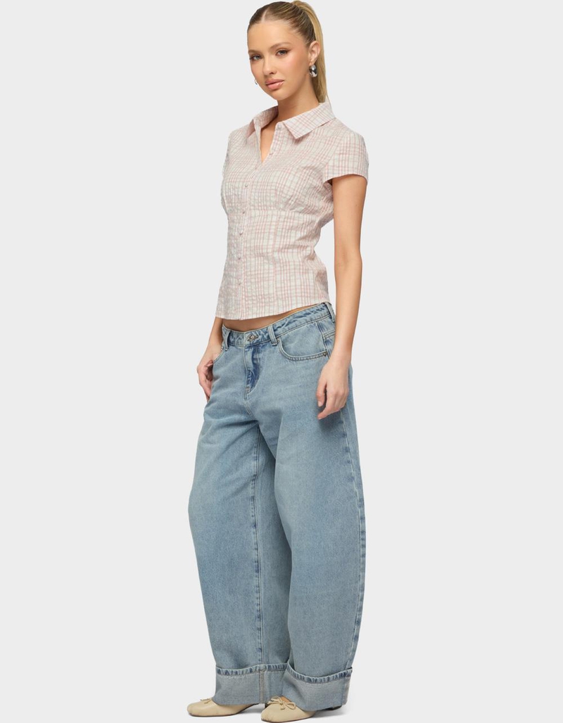 EDIKTED Naiah Plaid Tailored Button Up Shirt image number 3