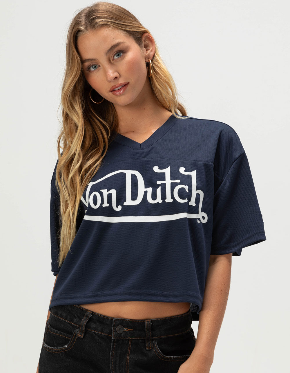 VON DUTCH Womens Crop Boxy Jersey - NAVY | Tillys