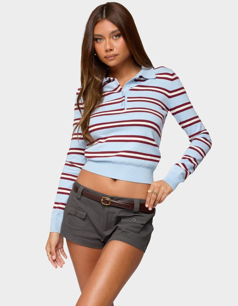 EDIKTED Brayden Striped Polo Sweater image number 0