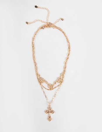 FULL TILT Layered Cross Embellished Stone Necklace Primary Image