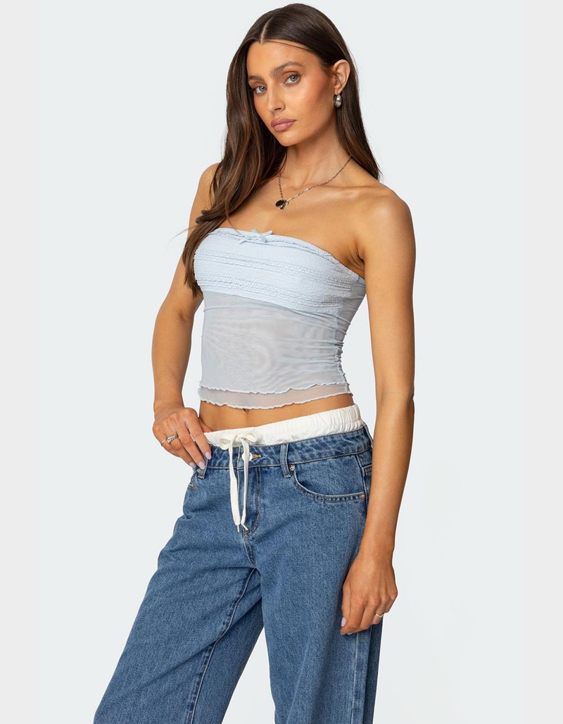 EDIKTED Rori Ruffle Knit Sheer Mesh Top image number 2