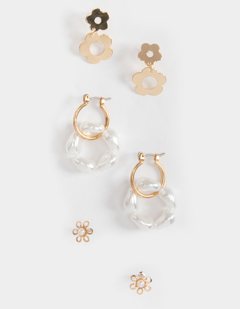 FULL TILT 3 Pack Hoop Floral Earring Set image number 0