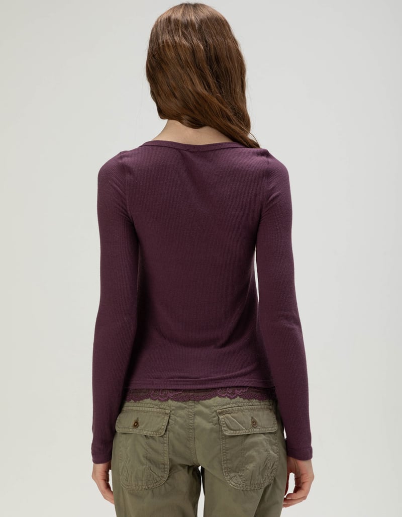 BDG Urban Outfitters Lace Insert Womens Long Sleeve Henley Top image number 3