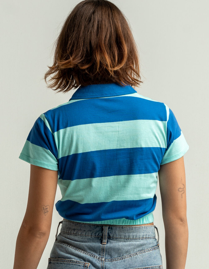 FULL TILT Womens Elastic Bottom Stripe Polo Shirt image number 2