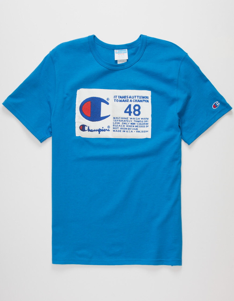 CHAMPION Photo Real Jock Tag Mens Blue T-Shirt image number 0