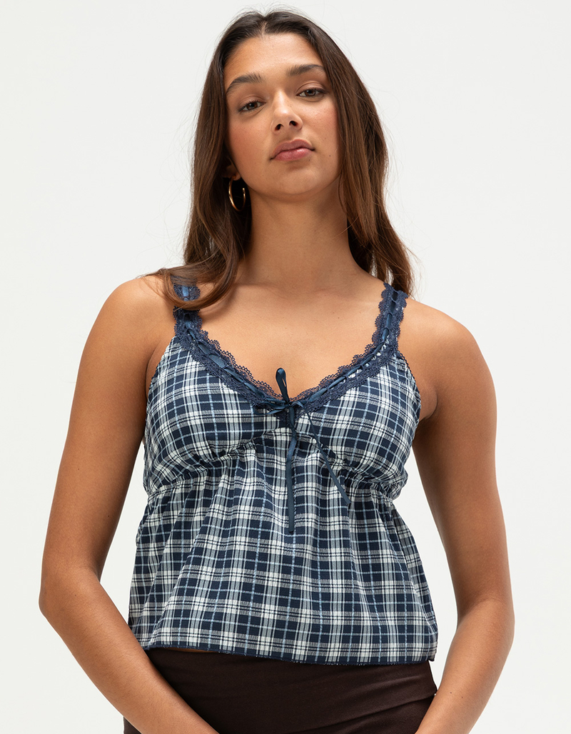 MADDEN GIRL Womens Plaid Babydoll Top image number 0