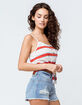 SKY AND SPARROW Stripe Tie Front Rust Womens Crop Tank Top image number 2