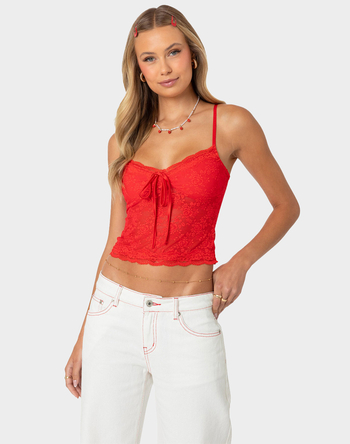 EDIKTED Cami Sheer Lace Tank Top Primary Image