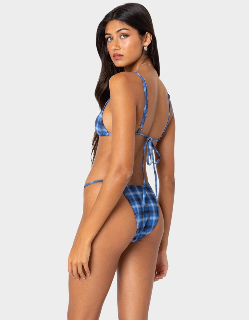 EDIKTED Preppy Plaid Triangle Bikini Top image number 4