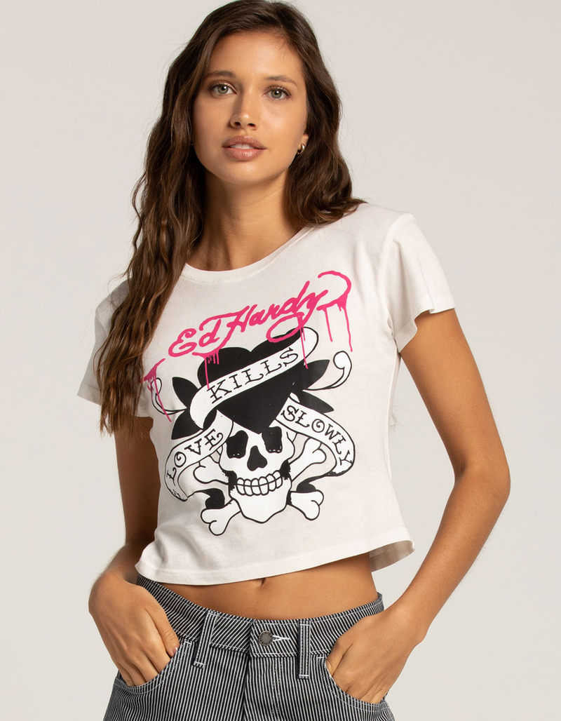 ED HARDY Love Kills Slowly Skull Womens Tee image number 0