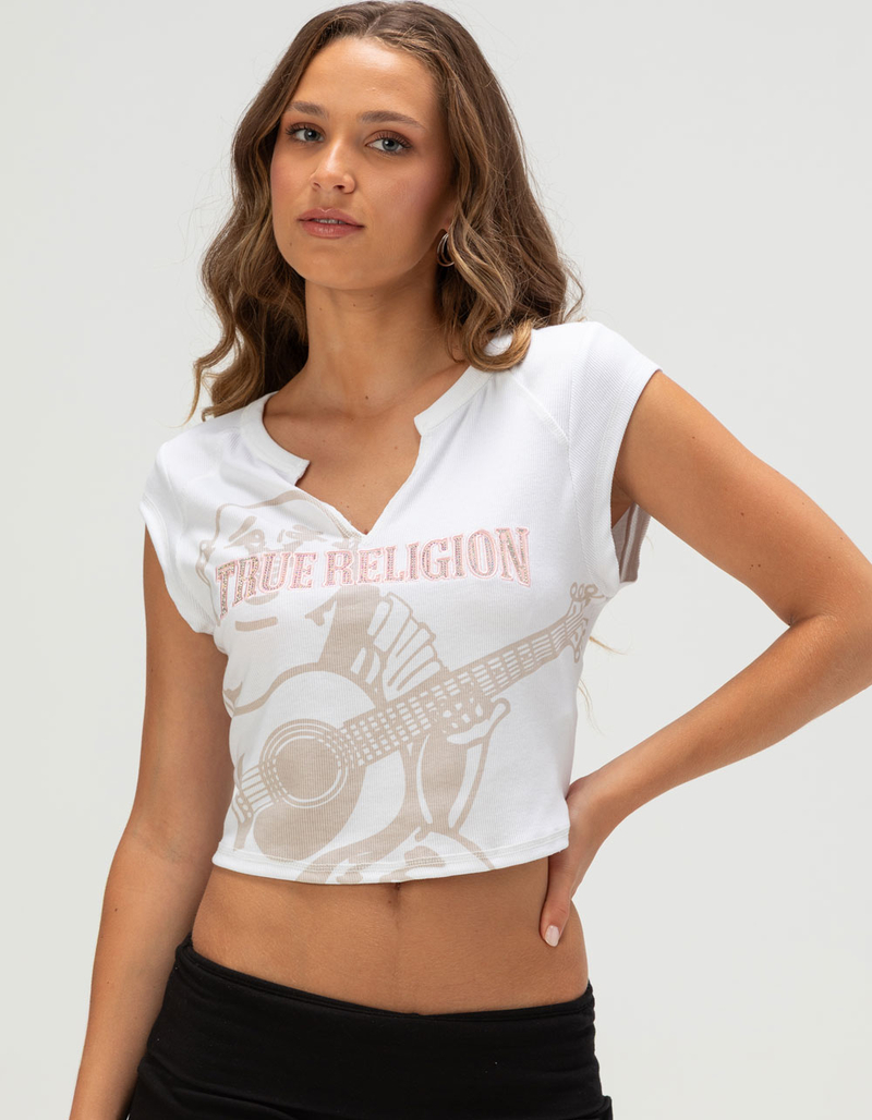TRUE RELIGION Crystal Buddha Womens Notch Baby Tee image number 0