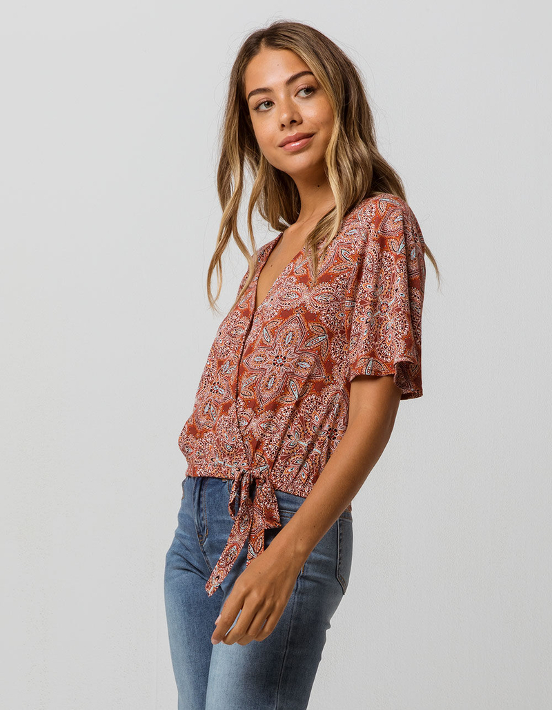 SKY AND SPARROW Surplice Tie Front Womens Top image number 1