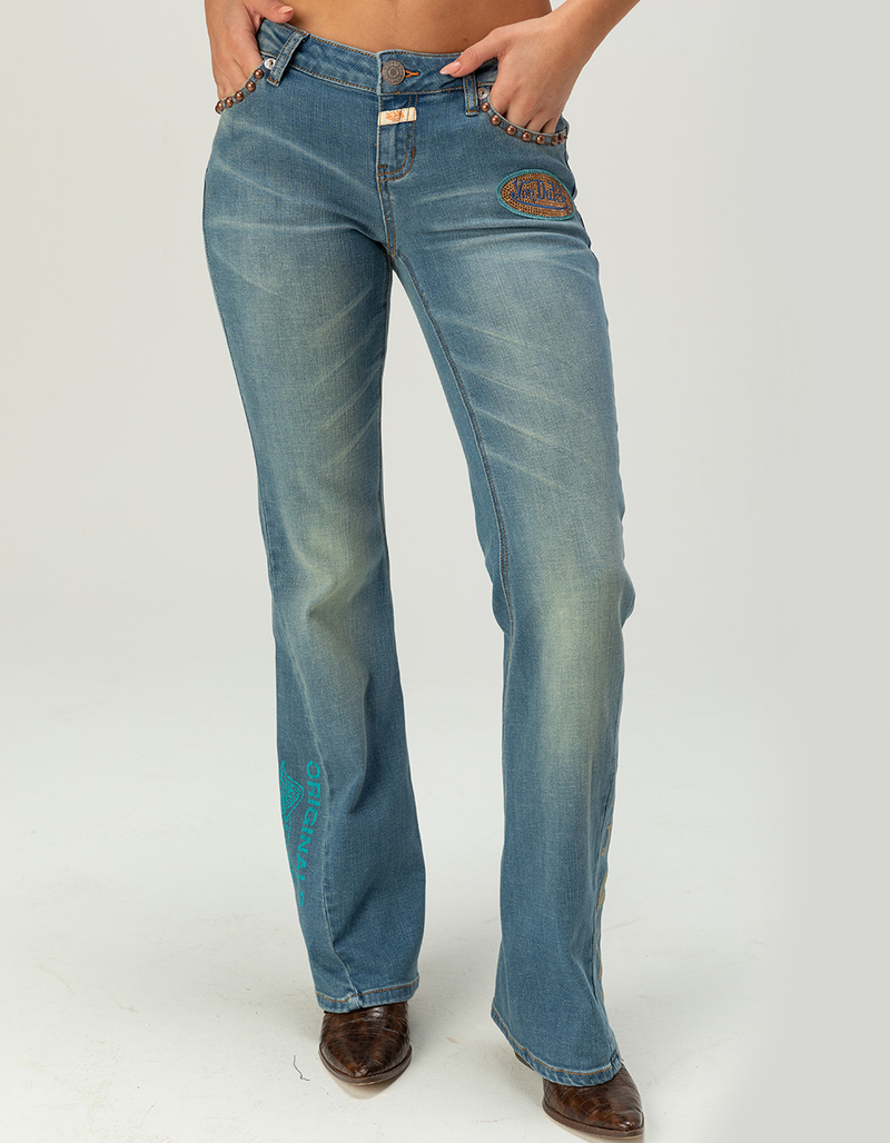 VON DUTCH Womens Low Rise Mini Flare Jeans image number 3