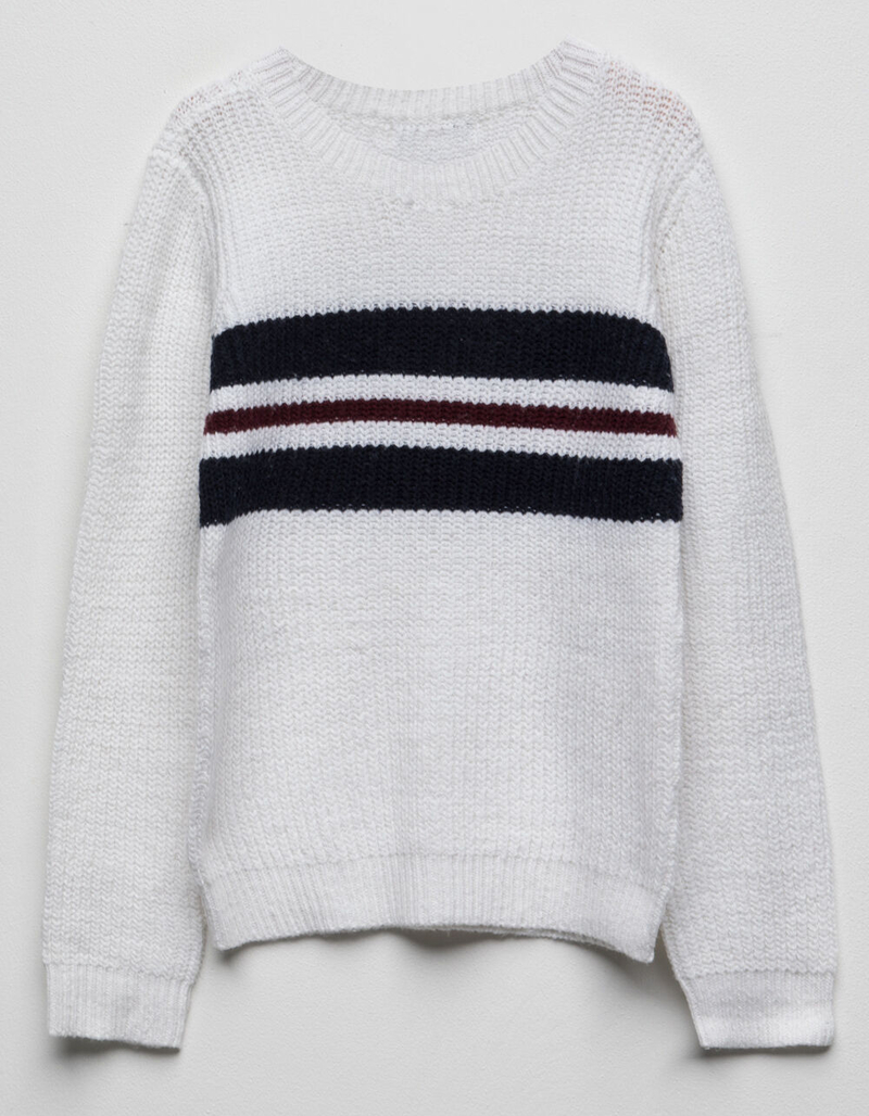WOVEN HEART Chest Stripe White Girls Sweater image number 0