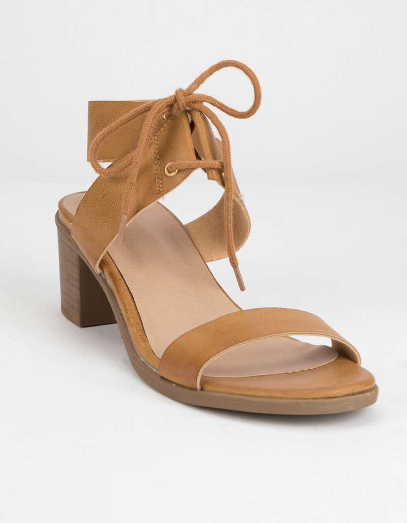 WILD DIVA Lace Up Block Tan Womens Heeled Sandals image number 0