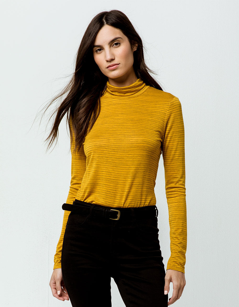SKY AND SPARROW Stripe Turtleneck Mustard Womens Top image number 0