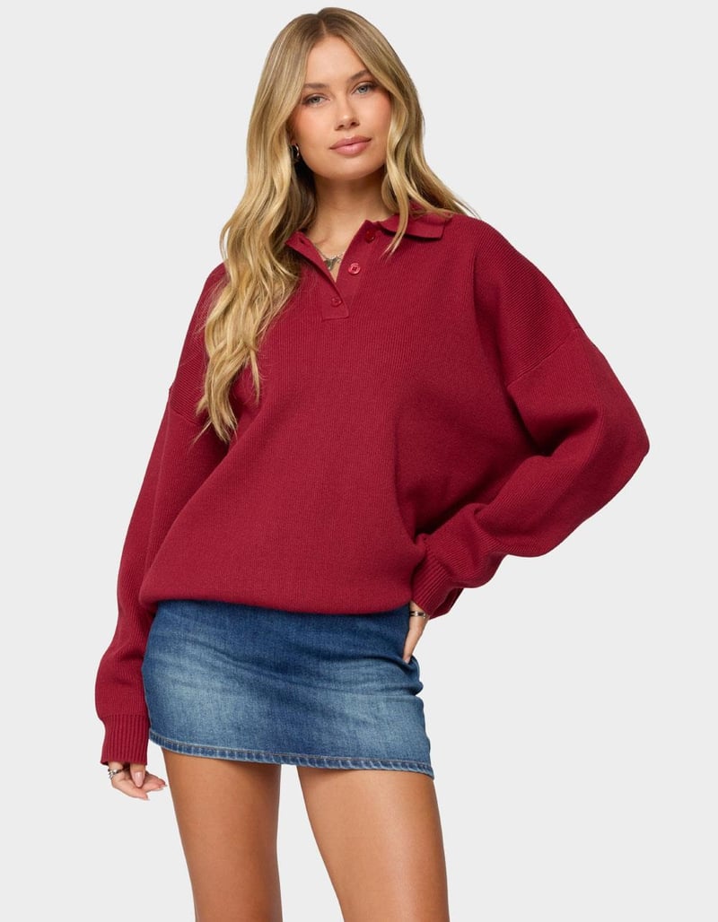 EDIKTED Lorie Oversized Knit Polo Sweater image number 0
