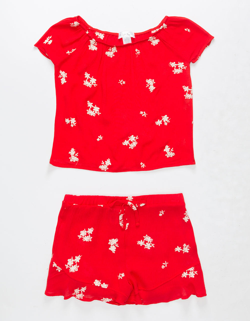 WHITE FAWN Floral Embroidery Girls Top & Shorts Set image number 0