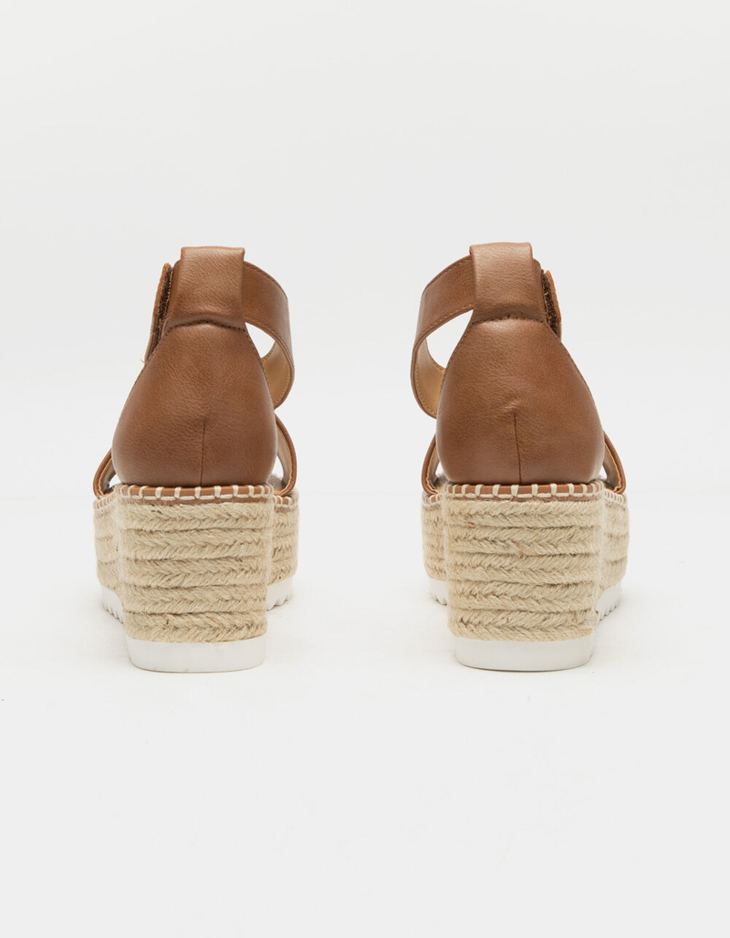 SODA Espadrille Ankle Strap Womens Tan Flatform Sandals image number 3