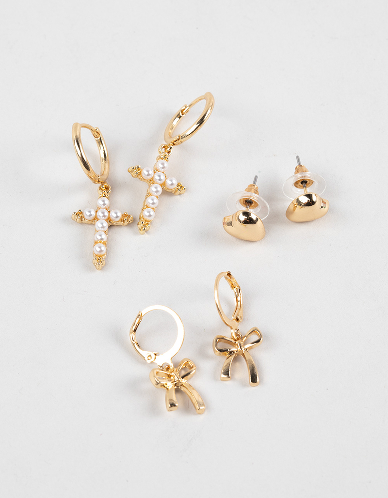 FULL TILT 3 Pack Cross/Bow/Heart Earrings image number 0