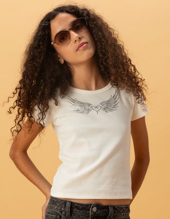 FULL TILT Heart Wing Embellished Girls Tee Primary Image