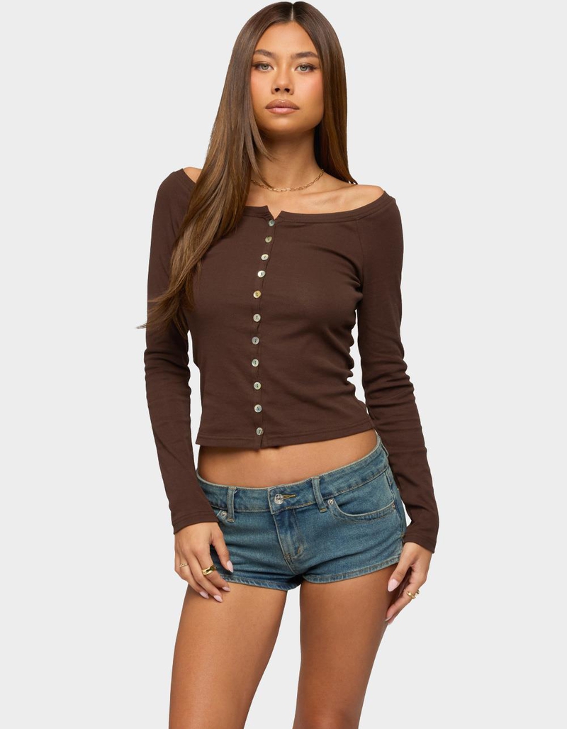 EDIKTED Cameo Boat Neck Button Up Top image number 0