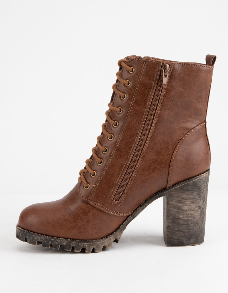 SODA Malia Tan Womens Heeled Combat Boots image number 2