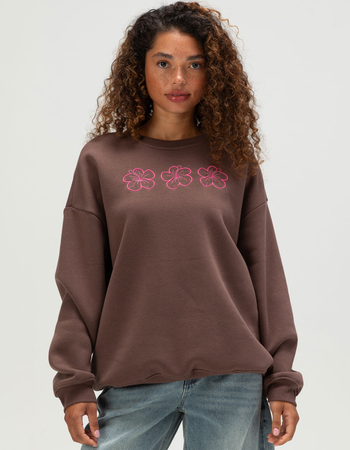 RSQ Womens Hibiscus Embroidered Crewneck Sweatshirt Primary Image