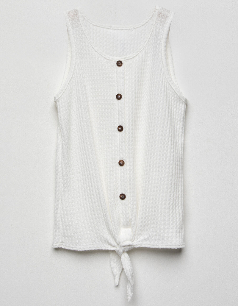 WHITE FAWN Thermal Tie Front Cream Girls Tank Top image number 0