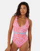 ROXY Tapestry Patchwork Wrap Tie Plunge One Piece Swimsuit image number 1