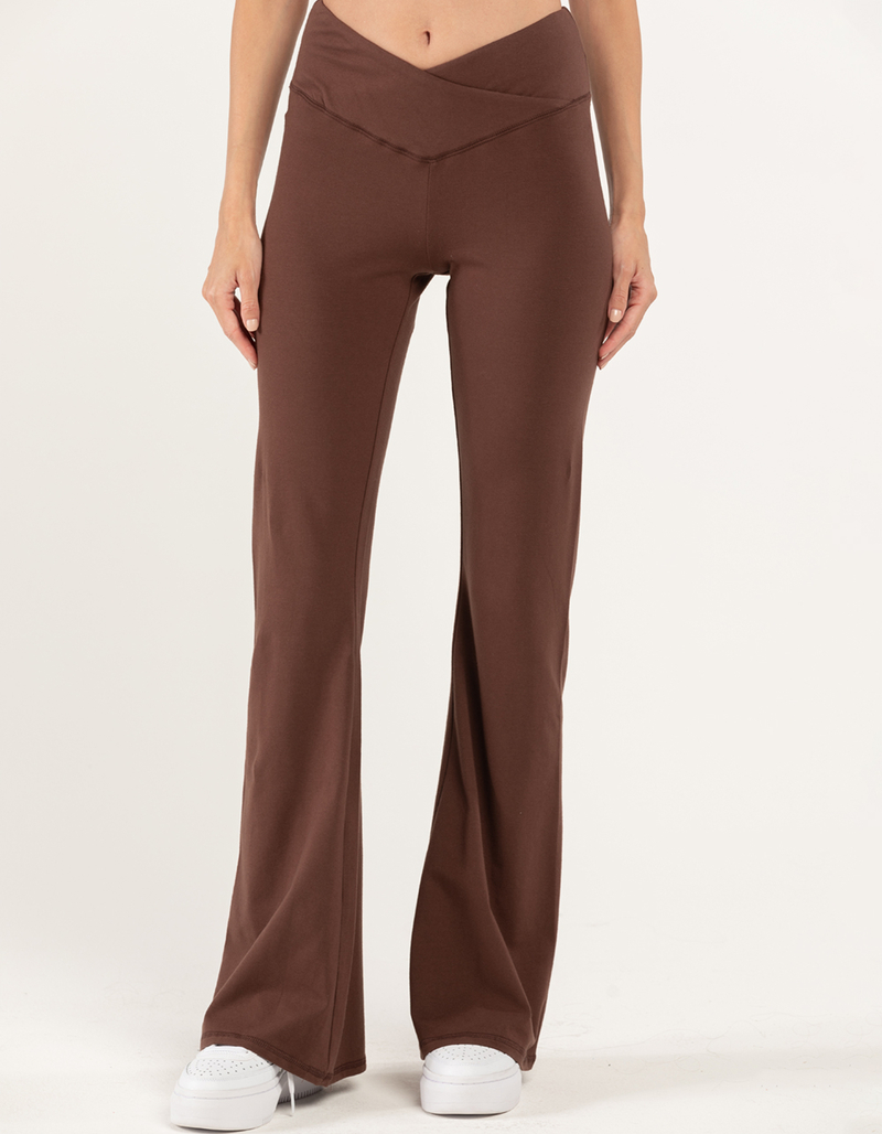 FULL TILT Womens Crossover Waist Flare Leggings image number 1