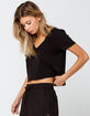HEART & HIPS V-Neck Womens Black Crop Tee image number 2
