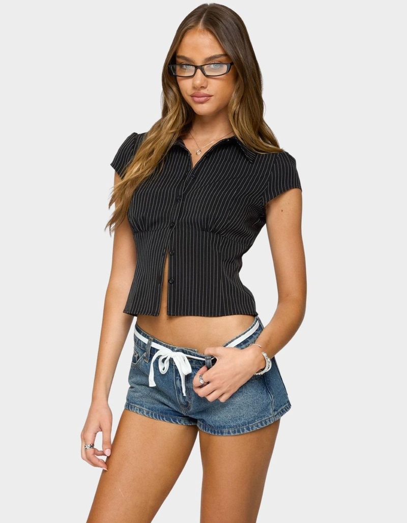 EDIKTED Juney Pinstripe Tailored Button Up Shirt image number 4