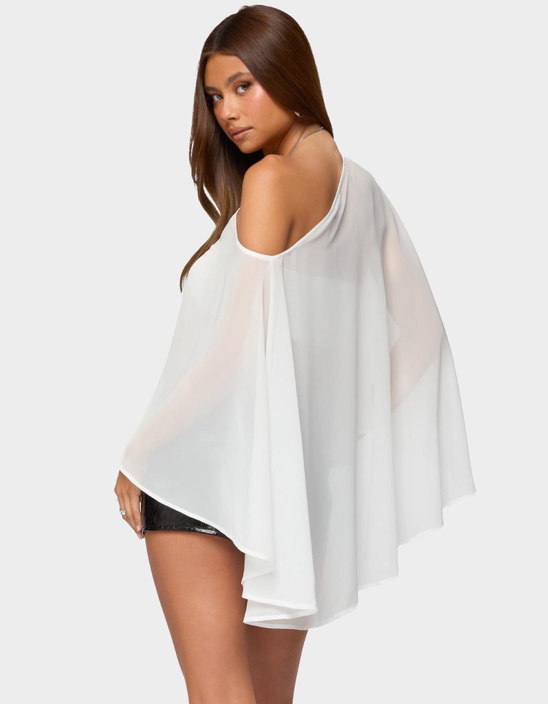 EDIKTED Sheer Chiffon Asymmetric Poncho image number 2