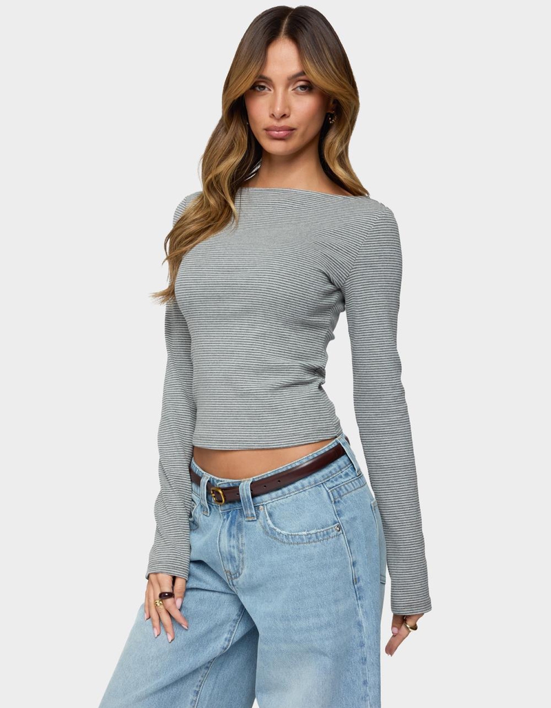 EDIKTED Loria Striped Boat Neck Top image number 1