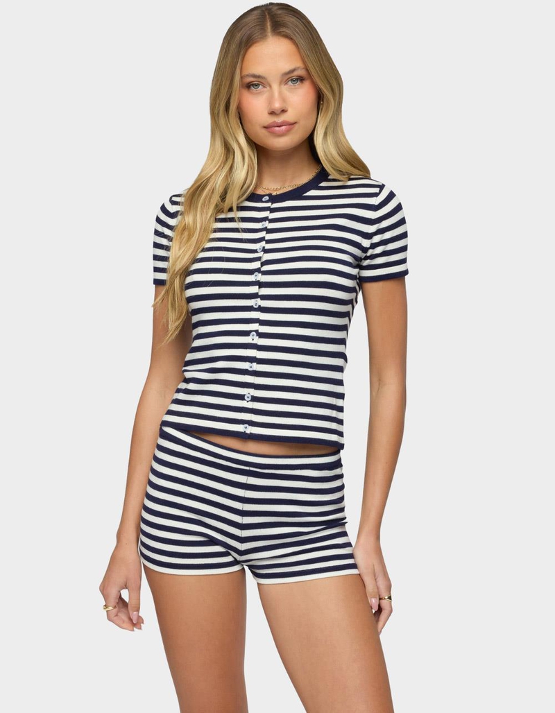 EDIKTED Irena Striped Button Up Knit Top image number 0