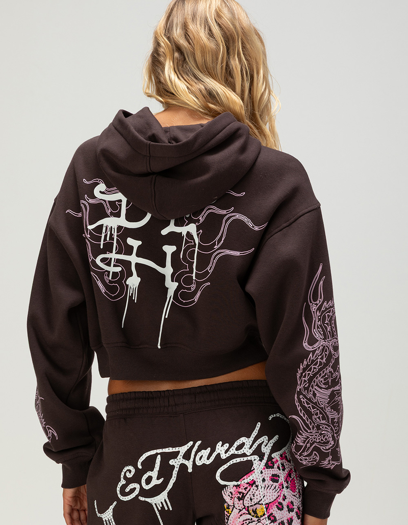 ED HARDY Pink Leopard Womens Crop Hoodie image number 1