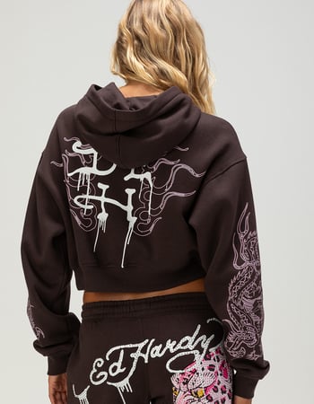 ED HARDY Pink Leopard Womens Crop Hoodie Alternative Image