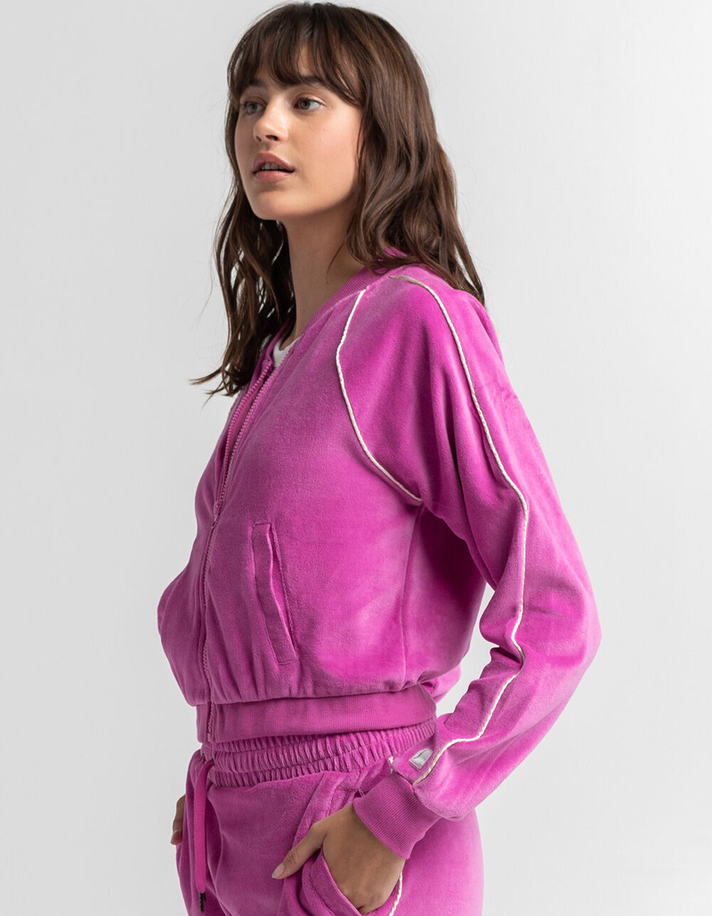RSQ Womens Piped Velour Zip Up Jacket image number 1