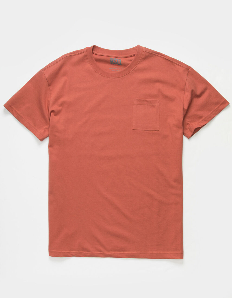 RSQ Oversized Solid Mens Burnt Red Pocket Tee image number 1